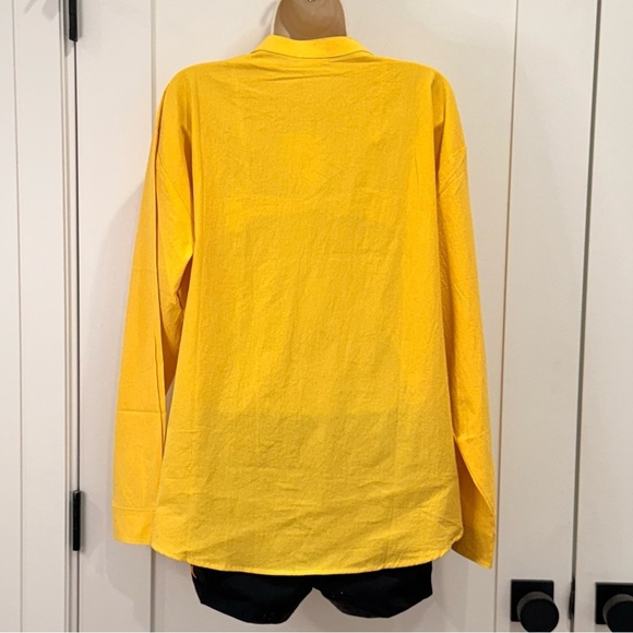 NWT Donni Mandarin Collar Tunic Blouse Medium Yellow Boho Cotton Minimal Coastal - Picture 5 of 8